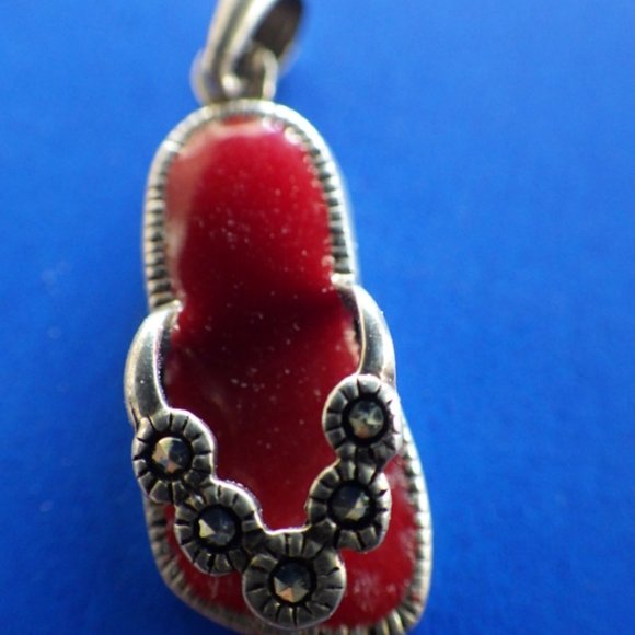 Sterling Silver Red Enamel Flip Flop Charm Pendant - Picture 4 of 4